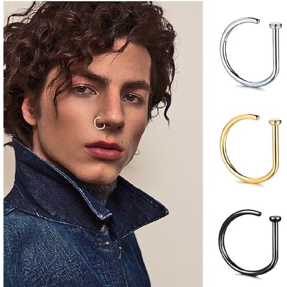Men Accessories Pack - 4 Pack Non Piercing D-Shaped Nose
